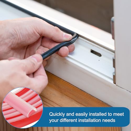 PATIKIL Silicone Weather Stripping Door Seal, 9.8 ft D Shape Weather Stripping Self Adhesive Door Seal Strip for Door Frame, Window Sealing, Large Gap, 15/32" Wx5/128 Tx15/64 H, Clear/Red - size: 9.8 ft Long, 15/32"Wx5/128"Tx15/64"H