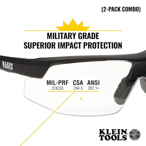 KLEIN TOOLS 60174 Safety Glasses, PPE Protective Eyewear with Semi Frame, Scratch Resistant, Anti Fog Clear and Gray Lens Combo Pack - color: Clear/Gray Lens, size: 2 Pack