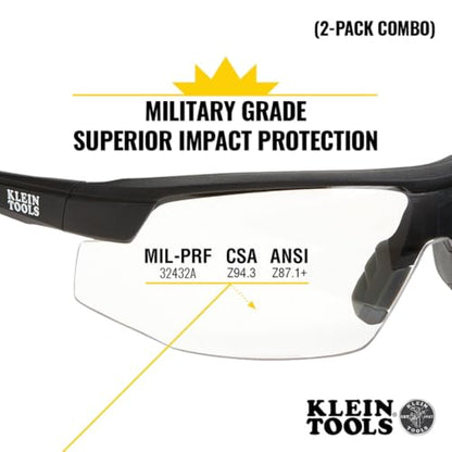 KLEIN TOOLS 60174 Safety Glasses, PPE Protective Eyewear with Semi Frame, Scratch Resistant, Anti Fog Clear and Gray Lens Combo Pack - color: Clear/Gray Lens, size: 2 Pack