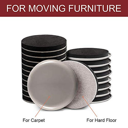 Yelanon Furniture Sliders, 20pcs-3 1/2” Felt Furniture Sliders for Carpet, Furniture Pads Hardwoods Floors, Heavy Furniture Movers Sliders, Reusable Moving Pads, Floor Protectors for Carpet - size: 10pcs 3.5'' sliders & 10pcs 3.5'' felt sliders