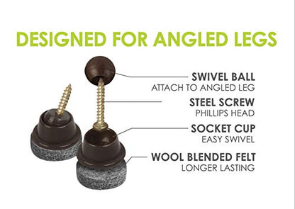 GorillaFelt Swivel Glide Felt Sliders for Chairs (16 Pack) Screw-On Chair Leveler Floor Protectors for Angled Furniture Legs or Straight, 1 Inch Round Felt Glides, CB259-16 - size: Felt Glide 16 Pack