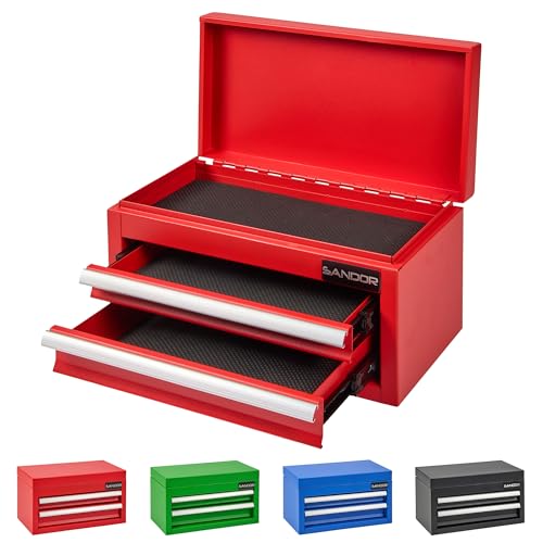 Mini Tool Box - Metal Tool Chest with 2 Drawers & PVC Drawer Liners for Workbench or Desk, Powder-Coated Steel Small Toolbox - Multi-Purpose Storage for Machinists Tools, DIY, 3D Printer Parts - Red - color: Red