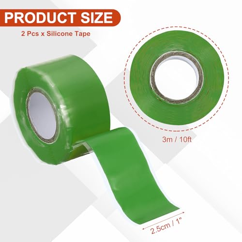 uxcell 2 Pcs Self Fusing Silicone Tape, 1" x 10ft Waterproof Water Leak Sealing Tape for Plumbing Pipe Hose Repair Handles, Green - color: Green, size: 1" x 10ft