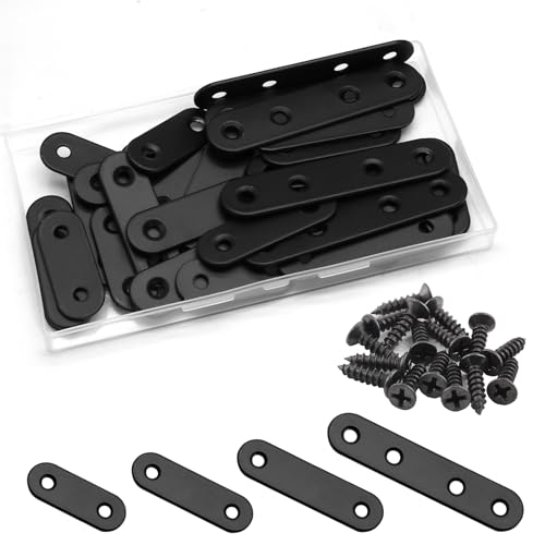 Jiozermi 30 Sets Flat Plate Straight Bracket Flat Metal Brace Bracket, 40mm/50mm/60mm/80mm Metal Brackets Mending Repair Plate Brace - size: Black，40mm/50mm/60mm/80mm，30Pcs