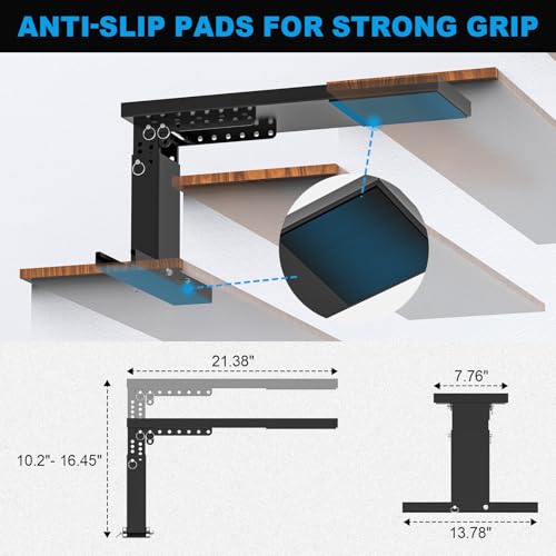 Foldable Ladder Leveler for Stairs, Adjustable 10.2"-16.45" H & 13.38"-19.3" Width, Heavy-Duty Steel Ladder Extender for Stairs with Non-Slip Rubber Base, Fits Extension, Straight & Telescopic Ladders - size: 21.38"