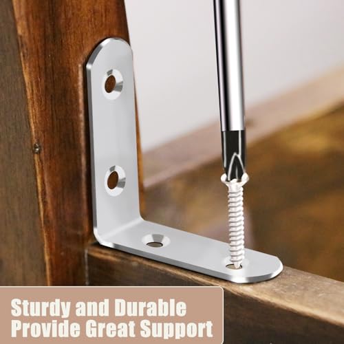 18-Pack L Shape Corner Brackets, Stainless Steel Metal Angle Braces for Wood Furniture, Heavy Duty Black 2 inch Shelf Bracket with Long Screws for Household Project (L Shape Silver) - style: 2inch L Shape Silver 18pcs