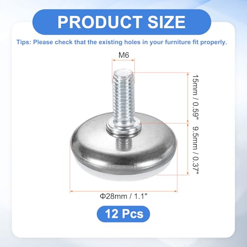 uxcell 12Pcs M6 Thread Furniture Feet Levelers, 28x15mm Adjustable Leveling Table Feet, Screw on Furniture Glide Leveling for Chair Stool Legs, White - color: White, size: M6 x 28 x 15mm
