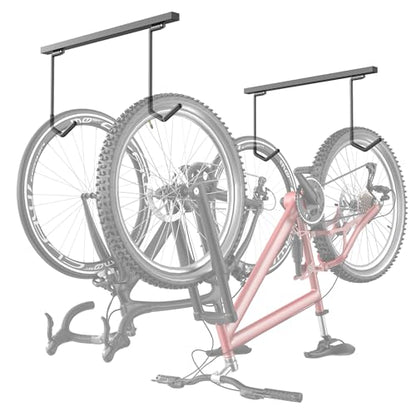 TORACK Overhead Bike Rack for Garage, Ceiling-Mounted Bicycle Storage Hooks for 2 Bikes (Horizontal) or 4 Bikes (Vertical), Adjustable Bicycle Hooks for Mountain, Road Bike - style: for 2 bikes