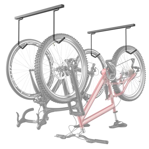 TORACK Overhead Bike Rack for Garage, Ceiling-Mounted Bicycle Storage Hooks for 2 Bikes (Horizontal) or 4 Bikes (Vertical), Adjustable Bicycle Hooks for Mountain, Road Bike - style: for 2 bikes