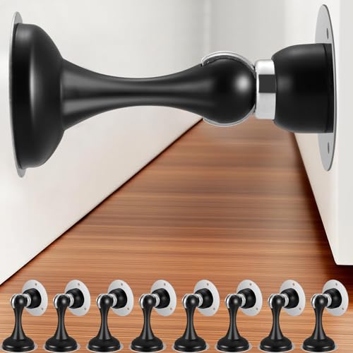 8 Pack Magnetic Door Stop No Drilling Door Stop with 3D Adhesive Tapes Keep Door Open Door Stainless Steel Screws for Stronger Mount (Black) - color: Black, size: 8 Pack