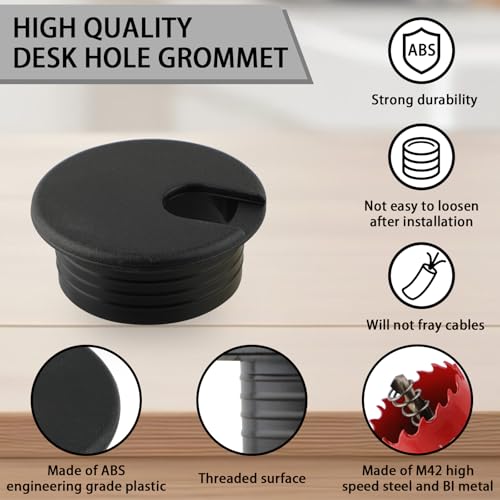 1.5 Inch(38mm) Desk Grommet,13 Pieces Wire Grommet, Desk Hole Cover for Cables with Hole Saw,Plastic Cable Cord Wire Hole Cover for Desk, Table,Cabinet,Countertop and Other Furniture(Black) - size: 1.5IN/38mm Black-U