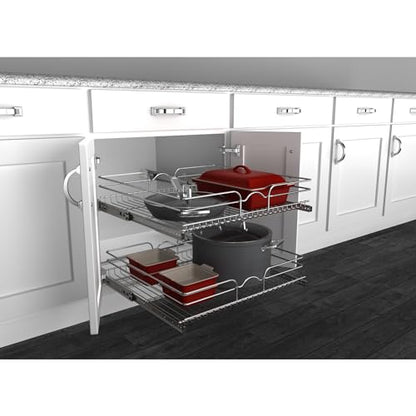 Rev-A-Shelf 2-Tier Kitchen Cabinet Pullout Shelf and Drawer Organizer Slide Out Pantry Storage Basket in Multiple Sizes, 24 x 22 In, 5WB2-2422-CR-1 - size: 24" W x 22"D, style: Two Tier