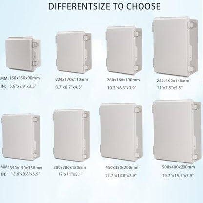 Zulkit Junction Box,IP67 Waterproof Electrical Box Hinged Cover Stainless Steel Latch Plastic Enclosure for Project with Mounting Plate Wall Bracket and 2 Cable Gland Grey 8.7"x6.7"x4.3"/220x170x110mm - color: Grey Cover, size: 8.7"x6.7"x4.3"