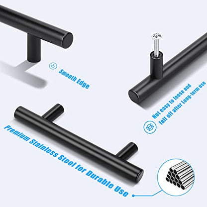 KNOBWELL 6 Pack 3" Kitchen Cabinet Handles Black, Modern Matte Black Dresser Drawer Pulls for Cupboard Vanity Closet, 5" Overall Length - color: Black, size: 3 inch(76mm)