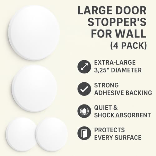 Large Door Stoppers for Wall (4 Pack) – 3.25" White Plastic Wall Protectors with Strong Adhesive – Shock Absorbent & Quiet – Stops Damage from Door Knobs – Stick-On, No Tools Needed