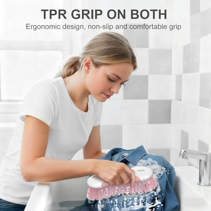 SetSail Multi-Purpose Scrub Brush of 2 Pack, Stiff Bristles Cleaning Brush with Non-Slip Grip Heavy Duty Scrub Brushes for Cleaning Bathroom Kitchen Tile Bathtub Sink, Pink - color: Pink
