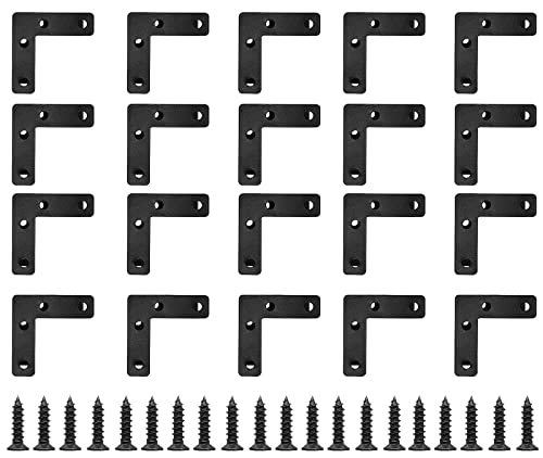Waziaqoc 20 PCS 2 x 2 Inch Black L Bracket, L Right Angle Flat Corner Bracket (50 x 50mm), Flat Mending Plates Brace for Wooden Frames, Repairment, with Screws - size: 20pcs 50 x 50 mm