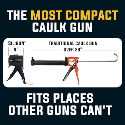 SILIGUN™ Compact Caulking Gun with Caulking Tools - No Drip Caulk Gun - Patented Design - Lightweight ABS Frame - Works with All 10 oz Tubes - color: Siligun Scraper Kit