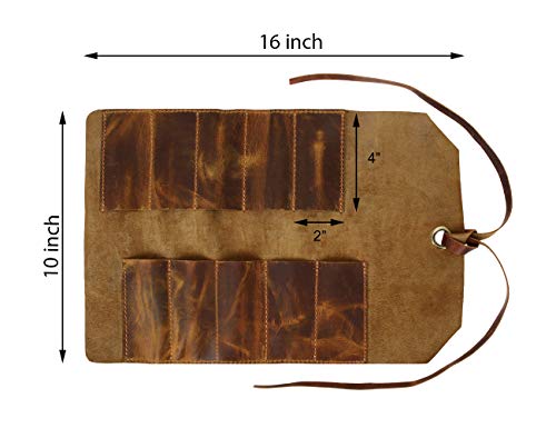 Leather Tool Roll Up Pouch - Leather Tool Wrench Roll/Chisel Bag by Rustic Town - style: 10 Slots(medium)