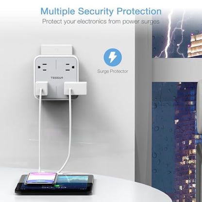 TESSAN Multi Plug Outlet Extender, Surge Protector Splitter with 4 Outlets Wall Charger, Multiple Expander for Travel, Home, College Dorm Room, Gray - style: Without USB