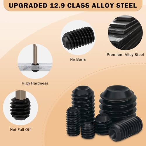 791PCS Set Screws, 17Sizes Metric Set Screw Assortment Kit, M2/2.5/3/4/5/6/8 12.9 Alloy Steel Black Grub Set Screws, Internal Hex Drive Cup-Point Screws for Bathroom Fixtures, Door Handles - size: 791PCS 17Size Metric