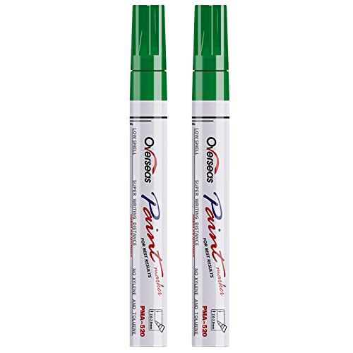 Overseas Permanent Paint Pens Green Markers - 2 Pack Single color Oil Based Paint Markers, Medium Tip, Quick Drying and Waterproof Marker Pen for Metal, Rock Painting, Wood, Plastic, Canvas, Mugs - color: Green#
