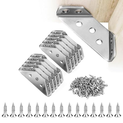 SOPAMI Universal Stainless Steel Corner Brackets 20PCS, Heavy Duty L Shape Furniture Corner Braces with Screws, Metal Angle Connector for Shelves, Cabinets, Tables, Beds, Woodworking Projects