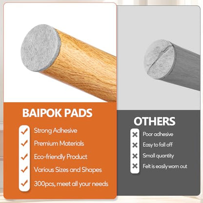 Furniture Pads 300 Pcs Premium Furniture Felt Pads (Grey), Huge Quantity Self Adhesive Felt Furniture Pads, Anti Scratch Floor Protector for Furniture Legs Hardwood Floor with 60 Cabinet Door Bumpers - size: Grey