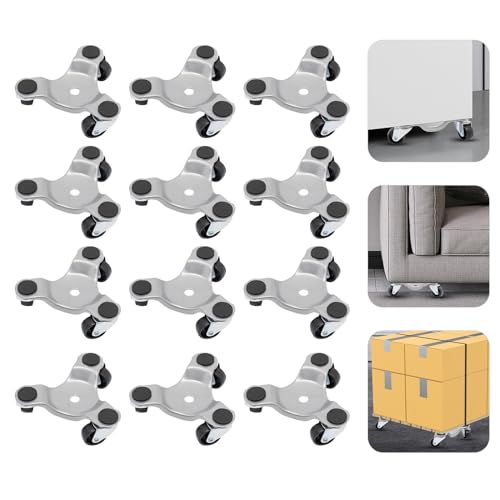 12 Pcs Furniture Moving Dolly Set, 3 Wheel Furniture Mover Dolly, 3300lbsTriangle Swivel Caster Mobile Tool, Heavy Duty Movers Rollers for Moving Heavy Furniture Refrigerator Sofa