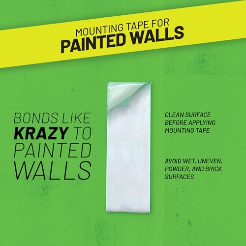 Krazy Tape Clear Double Sided Mounting Tape for Painted Surfaces, 1"x3", Pack of 4 Pre-Cut Transparent Adhesive Strips for Painted Walls, Wood, Metal & More