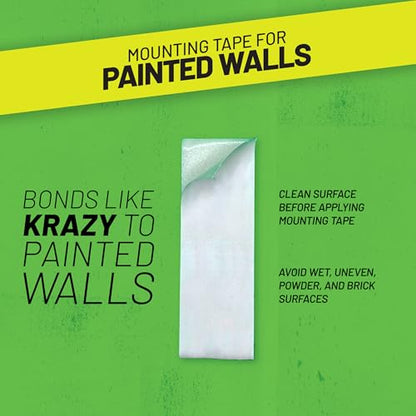 Krazy Tape Clear Double Sided Mounting Tape for Painted Surfaces, 1"x3", Pack of 4 Pre-Cut Transparent Adhesive Strips for Painted Walls, Wood, Metal & More