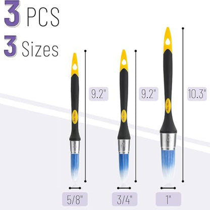 Trim Brush Set Paint Brush, 3 Pack Small Round Paint Brushes for Walls, Touch Up, Trim Brushes for Painting, Ergonomic Handles, Painting Tool for Edges, Corners & Detail Wor