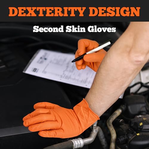 TitanFlex Heavy Duty Orange Industrial Nitrile Gloves with Raised Diamond Texture, Latex Free (6mil/8mil) - color: 04 6mil (100ct), size: XX-Large