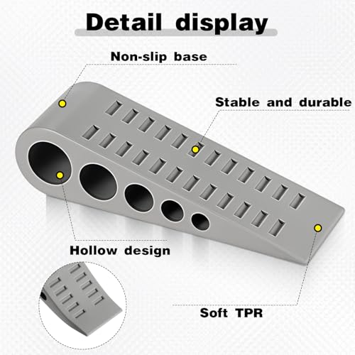 12 Pcs Rubber Door Stoppers, Extended Thickened Grey Anti Slip Door Stop Wedge with Holder No-Pinch Heavy Duty Doorstop for Home, Classroom, Office