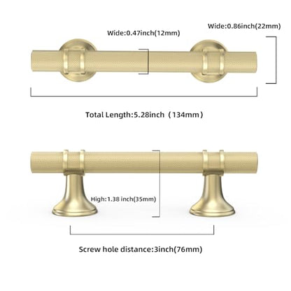 10 Pack 3 Inch Cabinet Pulls knurled Brushed Gold Kitchen Cabinet Handles Aluminum and Zinc Alloy Drawer Pulls Solid Cabinet Hardware - color: Brushed Gold Knurled, size: 3'' Hole Center(76mm)
