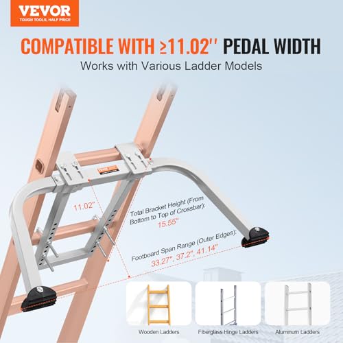 VEVOR Ladder Stabilizer, Heavy Duty Steel Ladder Roof Hook, Ladder Stabilizer with Wing Span/Wall Extension Accessory, Stable Ladder Standoff Arms for Roof Gutter with Anti-Slip Rubber Feet - size: KH-WD02