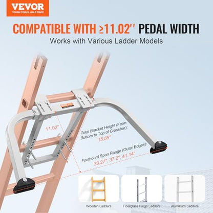 VEVOR Ladder Stabilizer, Heavy Duty Steel Ladder Roof Hook, Ladder Stabilizer with Wing Span/Wall Extension Accessory, Stable Ladder Standoff Arms for Roof Gutter with Anti-Slip Rubber Feet - size: KH-WD02
