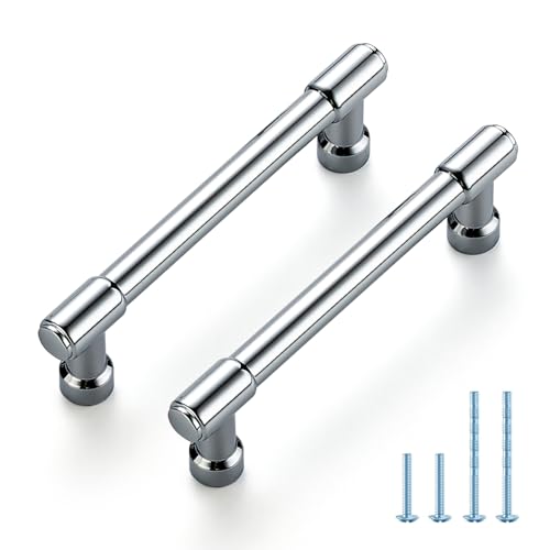 JOY DECOR 2 Pack 3-3/4 Inch Polished Chrome Cabinet Handles Modern Dresser Drawer Pulls Kitchen Cabinet Hardware for Cupboard Door Handles - color: Polished Chrome, size: 3-3/4 In Hole Center