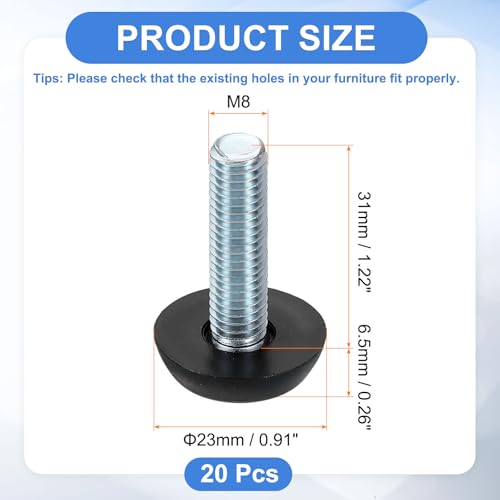 uxcell 20Pcs M6 Thread Furniture Feet Levelers, 19x9mm Adjustable Leveling Table Feet, Screw on Furniture Glide Leveling for Chair Stool Legs, Black - color: Black, size: M6x19x9mm