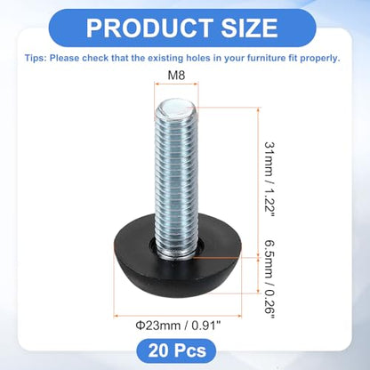 uxcell 20Pcs M6 Thread Furniture Feet Levelers, 19x9mm Adjustable Leveling Table Feet, Screw on Furniture Glide Leveling for Chair Stool Legs, Black - color: Black, size: M6x19x9mm