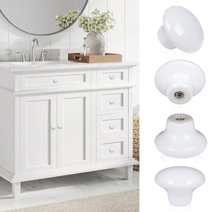 20x White Door Knob Cabinet Retro Round Ceramic Drawer Cupboard Kitchen Dresser Pull Handle Knobs 32mm/1.25" - size: 20 Pack
