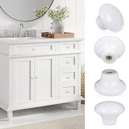 10x White Door Knob Cabinet Retro Round Ceramic Drawer Cupboard Kitchen Dresser Pull Handle Knobs 32mm/1.25" with 3-Sized Screws - size: 10 Pack
