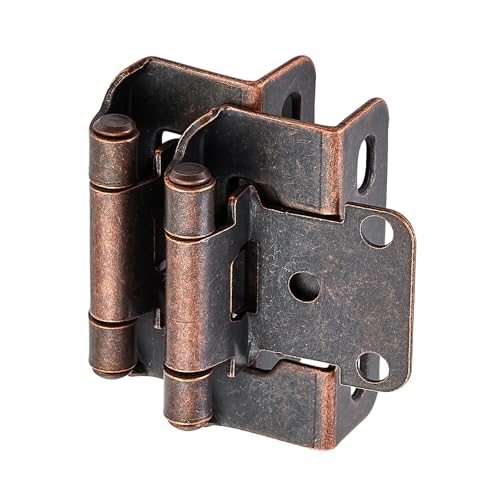 4 Pack (2 Pairs) 1/2" Overlay Cabinet Hinges, Antique Copper Self-Closing Semi-Concealed Partial Wrap Face Frame Hinges for Cabinet Doors - color: Antique Copper