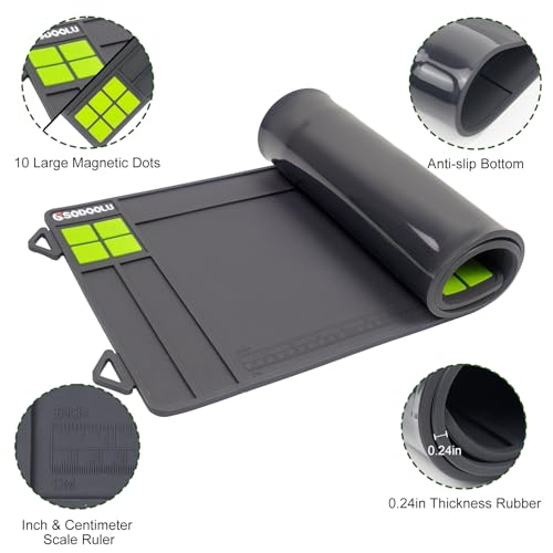 Gun Cleaning Mat Rifle Cleaning Mat Large, Magnetic Gun Maintenance Mat with Cleaning Supplies & Ruler, Universal Gun Cleaning Kit with Anti-Slip Rubber Cleaning Pad for All Guns - color: Grey