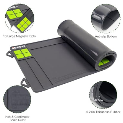 Gun Cleaning Mat Rifle Cleaning Mat Large, Magnetic Gun Maintenance Mat with Cleaning Supplies & Ruler, Universal Gun Cleaning Kit with Anti-Slip Rubber Cleaning Pad for All Guns - color: Grey