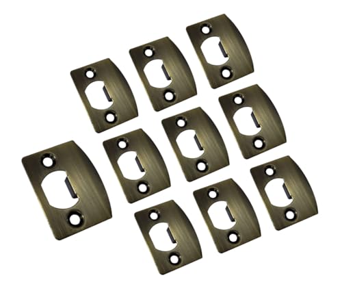 QCAA Solid Brass Latch Strike Plate L 2-1/4" x W 1-7/16", Screw Hole CTC 1-5/8", Antique Brass, Made in Taiwan, 10 Pack - color: Antique Brass, size: 10 Pack