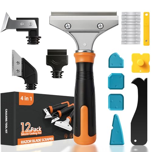 4 in 1 Caulking Tool Kit, Multi-Function Caulk Remover Tool, Grout Removal Tool, Silicone Sealant Cleaner for Bathroom, Shower, Tile, Window, Household Caulk Kit(Orange) - color: Orange