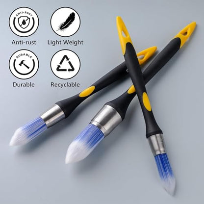 Trim Brush Set Paint Brush, 3 Pack Small Round Paint Brushes for Walls, Touch Up, Trim Brushes for Painting, Ergonomic Handles, Painting Tool for Edges, Corners & Detail Wor