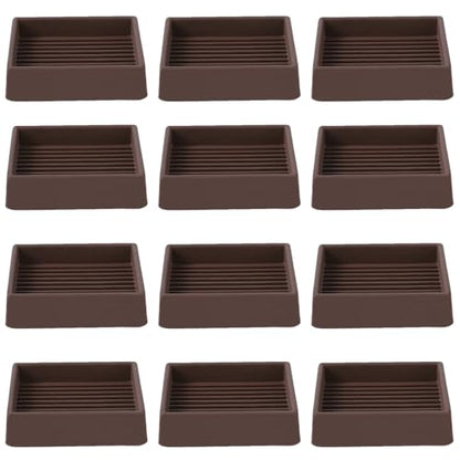 2x2 Square Rubber Furniture Caster Cups, Anti-Sliding Furniture Pads Bed Stopper Floor Protectors with Grip - Protect Any Flooring - size: 12 Pcs Brown