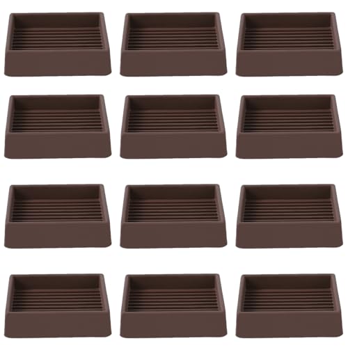 2x2 Square Rubber Furniture Caster Cups, Anti-Sliding Furniture Pads Bed Stopper Floor Protectors with Grip - Protect Any Flooring - size: 12 Pcs Brown
